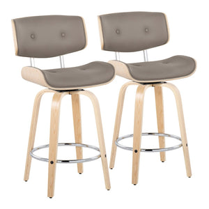 English Elm 26" Swivel Counterstools with Tufted Faux Leather Walnut Legs and Chrome Footrest Set of 2 B202S00346