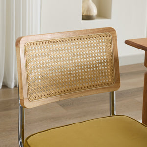 English Elm Mid Velvet Rattan Dining Chair Set of 2 — Breathable Handwoven Back, Plush Velvet, Reinforced Steel Frame Gold W1143P168323