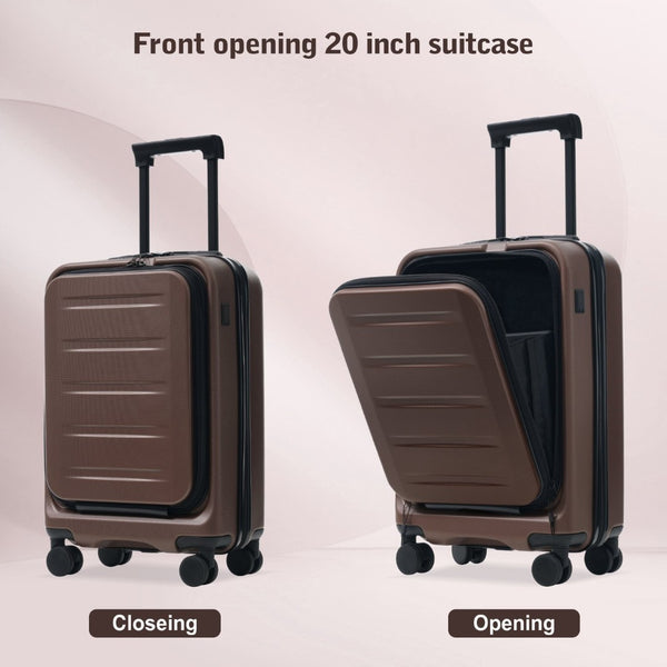 English Elm Luggage 5 Piece Hardside Abs Set with Front Access Carry on and Tsa Spinner Wheels Brown N732P391544O