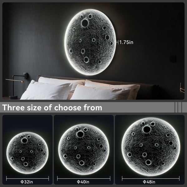 English Elm 40-Inch Resin Moon Wall Light with Remote Dimmable LEDs, 38W Main 15W Night, Meteorite Texture W2869P410964