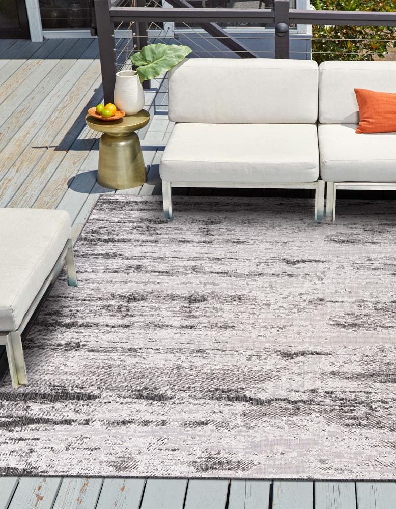 Unique Loom Outdoor Modern Cartago Machine Made Abstract Rug Charcoal, Ivory 10' 0" x 10' 0"