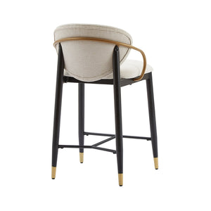English Elm Counter Stools Set of 2 Matte Black Metal Frame Gold Tipped Legs Kitchen Island Seating Beige N771P405166M