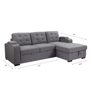 English Elm Living L-Shaped Sleeper Sofa Lounger with Storage Chaise, Convertible Sectional Bed, Durable Frame Grey 59 L x 35 W x 17 H B2741S00007