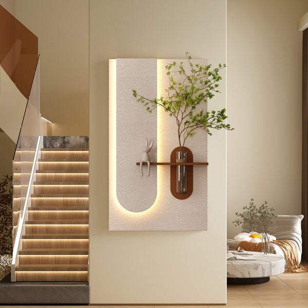 English Elm Adjustable 3-Color Led Sandstone Wall Decor With Greenery & Rabbit Statue - Modern 3D Art Accent W2700P313029