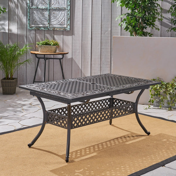 English Elm Christopher Knight Home® - PHOENIX Expandable Dining Table in Natural Copper Finish — Cast Aluminum, Lattice-Botanical Design, Extends to 84" for Outdoor Gatherings 64076.00