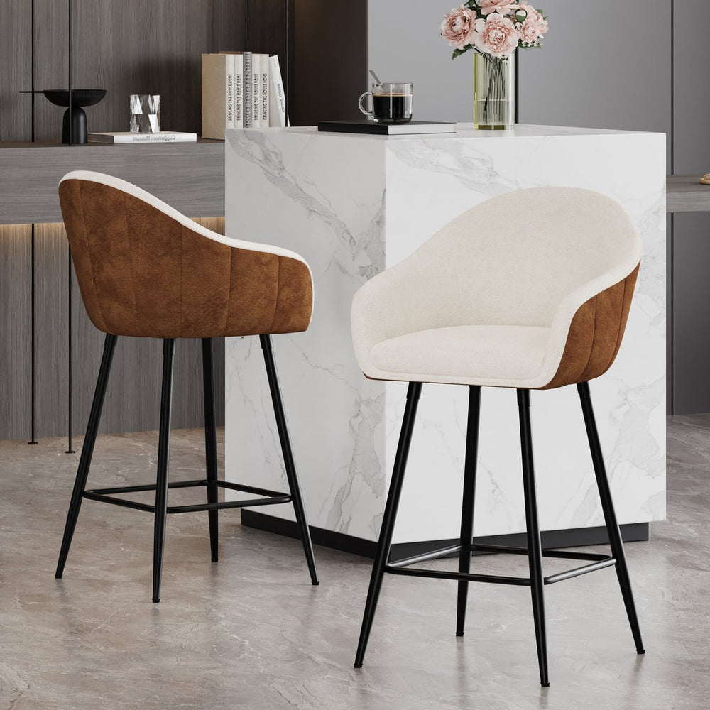 English Elm Christopher Knight Home® - 26.5'' Modern-Style Counter Height Bar Stools with Two-Tone Beige Brown Upholstery and Metal Legs, Cushioned Comfort for Kitchen Island and Home Bar (26.5" Seat) N780P225243B
