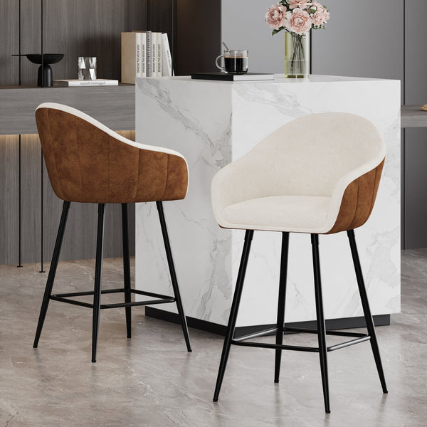 English Elm Christopher Knight Home® - 26.5'' Modern-Style Counter Height Bar Stools with Two-Tone Beige Brown Upholstery and Metal Legs, Cushioned Comfort for Kitchen Island and Home Bar (26.5" Seat) N780P225243B