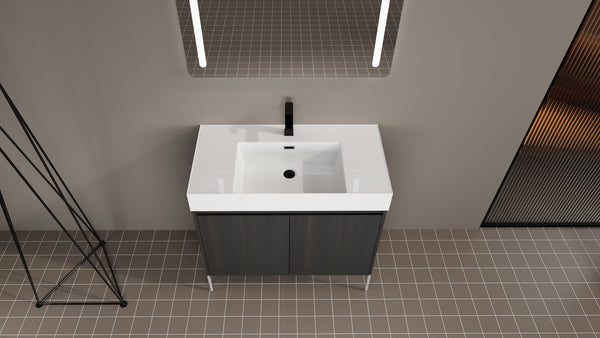 English Elm 36" Freestanding Bathroom Vanity with Durable Resin Sink and Soft-Close Cabinet Doors, Modern Storage Solution for Small Baths W1972S00014