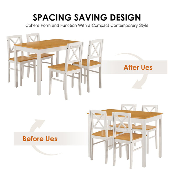 English Elm 5-piece Solid Rubberwood Dining Set Seats Four with Space Saving Design for Apartments W2896P419918