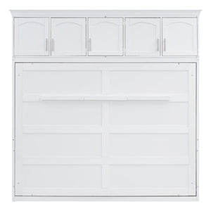 English Elm Full Size Murphy Wall Bed with Top Cabinet Storage for Studio or Guest Room LP006664AAK-1