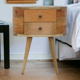 English Elm Solid Wood Rounded Nightstand Table