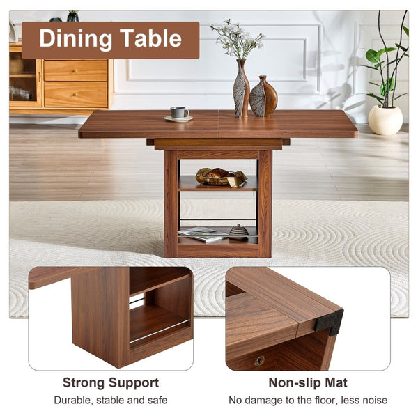English Elm Scalable Extendable Dining Set with Wood Grain Table and Gray Linen Chairs 8 Piece Walnut+Black,Warm Grey W1151S04719