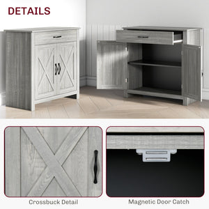 English Elm HOMCOM Rustic Farmhouse Sideboard Buffet Cabinet with Barn Doors, Drawer & Adjustable Shelves for Entryway Stone Gray W2225P229123