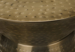 English Elm Accent Drum End Table with Hammered Metal Finish — 22" Handcrafted Cone Shape for Chic Living Spaces Gold 23 L x 23 W x 19 H B2710P219458