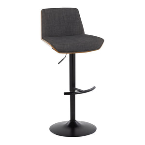 English Elm Adjustable Swivel Barstools Mid Century Walnut Accents Charcoal Seat Set of Two B202S02172