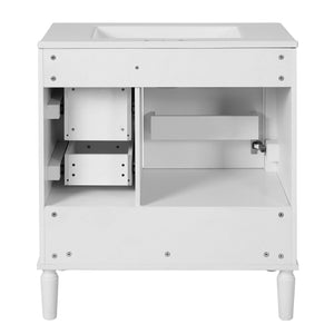 English Elm 30" Elegant Bathroom Vanity with Ceramic Sink, Soft-Close Door & 3 Drawers, Gold Handles, Durable Finish White N729P184479K