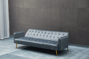 English Elm Sofa Bed Velvet Upholstered Convertible with Gold Metal Legs for Studio Spaces Dark Gray B205P246433