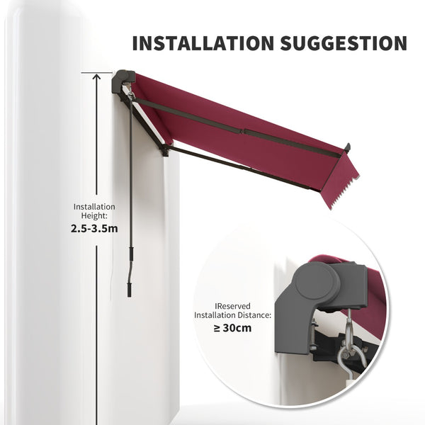 English Elm Outsunny 10' X 8' Retractable Awning - Stylish Uv-Resistant Patio Shade With Manual Crank For Homes W2225P200616-GIGA
