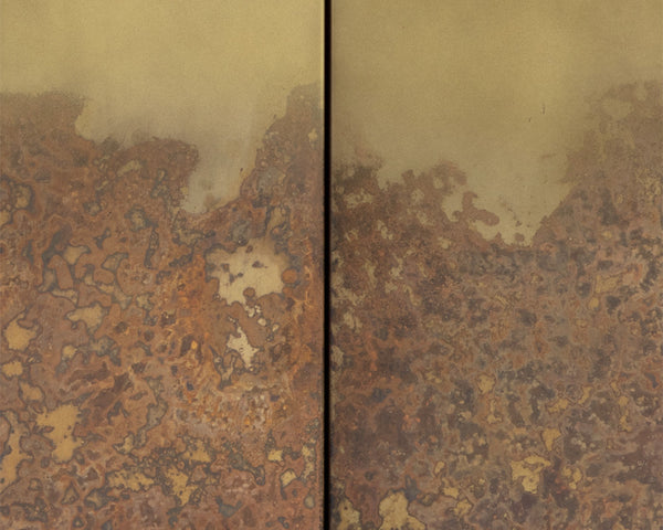 Sunpan Auburn Media Console Cabinet - Exotic Vibrance with Antique Brass Ombre Finish & Black Metal Frame