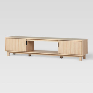 Arundo Mid-century Modern 70" TV Stand with Fluted Doors, Open Storage & Coastal Oak Finish