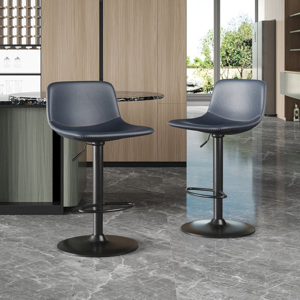 English Elm Adjustable Swivel Barstools Set of 2 Pu Leather Industrial Mid-century Kitchen Island Seating Blue T3623P430804