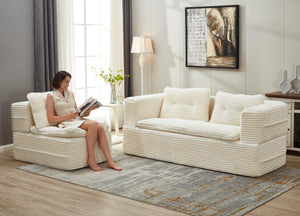 English Elm Multi Functional Sectional Sofa Bed Plush Corduroy Convertible 80" King Sleeper with Chaise, Deep Fluff Beige W3219P339464