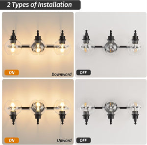 English Elm 3-Lights Brushed Gold Vanity Light 22" Retro Modern Bathroom Fixture with Clear Glass Shades, E26 Bulb Ready T3177P283992