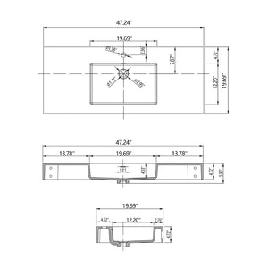 English Elm 47.2'' Wide Stone Resin Wall Mount Rectangular Basin Matte White Modern Bathroom Sink W1613P366783