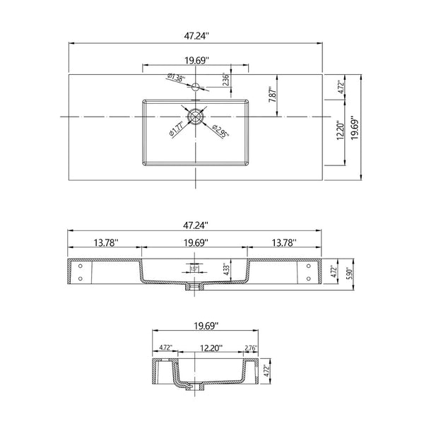 English Elm 47.2'' Wide Stone Resin Wall Mount Rectangular Basin Matte White Modern Bathroom Sink W1613P366783