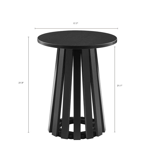 English Elm Layla Round End Table with Slatted Conical Base, Wood Grain Finish, Compact Surface for Decor Black B365P398080