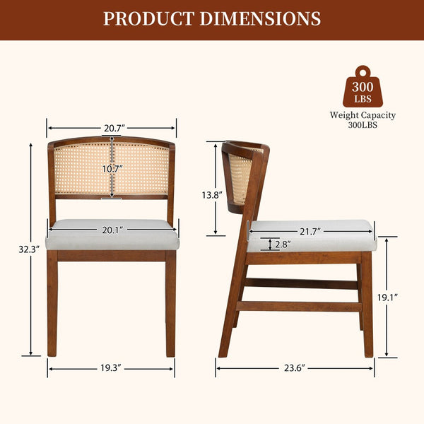 English Elm Rattan Back Armless Dining Chairs Upholstered Seat Rubberwood Frame Kitchen Set of 2 Walnut N842P400687W