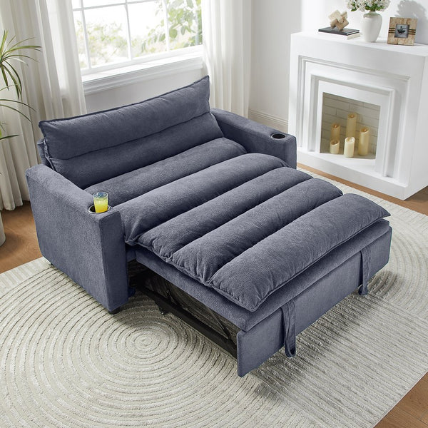 English Elm Convertible Velvet Sofa Bed 3-in-1 Loveseat Chaise 47" Sleeper with Adjustable Backrest & Cupholder W1117P265780
