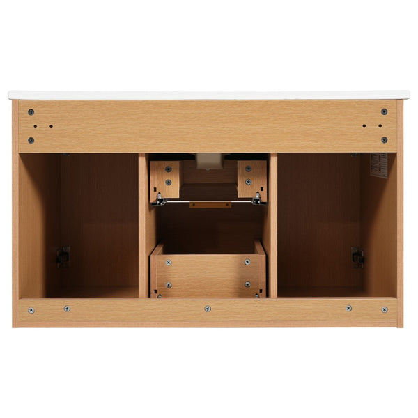 English Elm [video]36 Inch Floating Bathroom Vanity with Ceramic Sink Mdf Cabinet Soft Close N729P417256N
