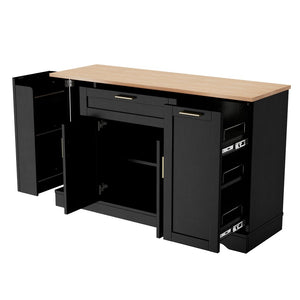 English Elm Trexm Multifunctional Sideboard with Pull Out Bottle Rack Adjustable Shelves Kitchen Storage Black XW000026AAB