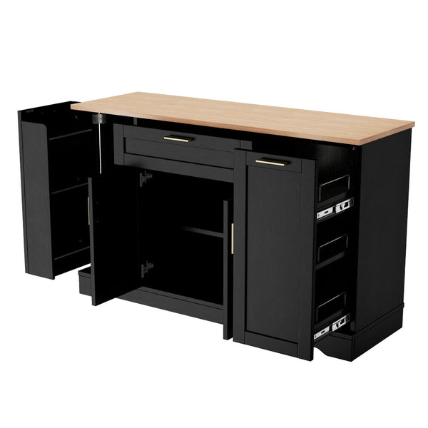 English Elm Trexm Multifunctional Sideboard with Pull Out Bottle Rack Adjustable Shelves Kitchen Storage Black XW000026AAB