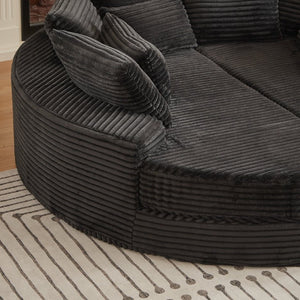 English Elm 78.5-inch Corduroy Round Convertible Recliner Sofa Bed with Neck Support and Throw Pillows Black W834S00563