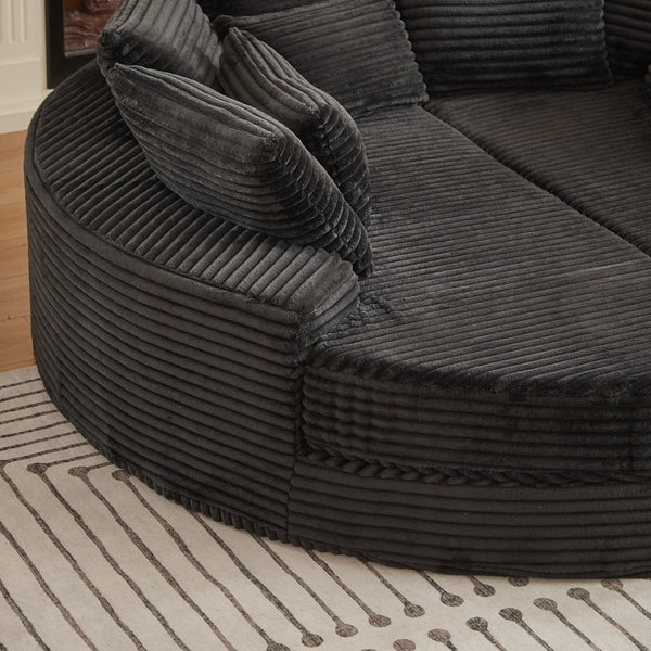 English Elm 78.5-inch Corduroy Round Convertible Recliner Sofa Bed with Neck Support and Throw Pillows Black W834S00563