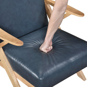 English Elm Natural Solid Rubberwood Frame Accent Chair with Brown Faux Leather Upholstery for Living Room Comfort and Style Blue,Natural 26 L x 25.25 W x 12.5 H B011P287479