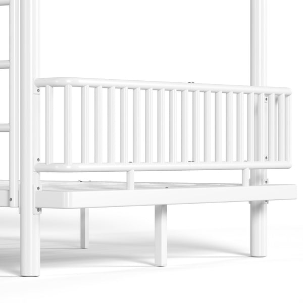 English Elm Queen Over Metal Bunk Bed Convertible Platform Frame with Safety Guardrails Light White W5305S00064