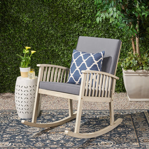 English Elm Christopher Knight Home® - CASA Acacia Rocking Chair with Water-Resistant Cushions, Rustic Outdoor Comfort & Smooth Rocking Motion Grey 46.5 L x 29.5 W x 9 H 64272.00LDGRY