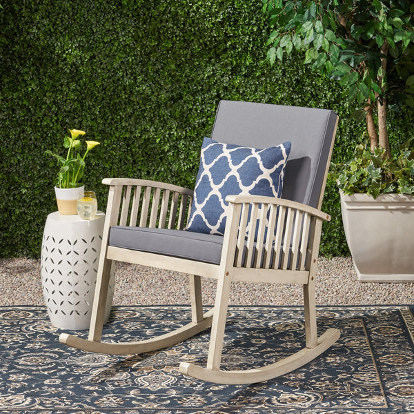 English Elm Christopher Knight Home® - CASA Acacia Rocking Chair with Water-Resistant Cushions, Rustic Outdoor Comfort & Smooth Rocking Motion Grey 46.5 L x 29.5 W x 9 H 64272.00LDGRY