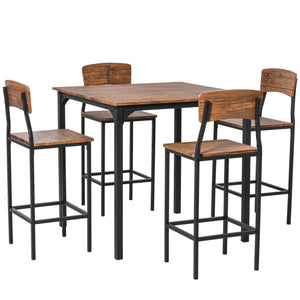 English Elm HOMCOM Industrial Counter Height Bar Table Set for 4 with Stools, Walnut MDF Top & Metal Frame (4) W2225S00045
