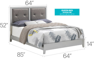 English Elm Transitional Queen Bed with Elegant Silver Champagne Finish, Durable MDF, Stylish 52"H x 64"W x 85"D B078S00150