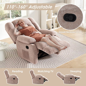 English Elm Recliner Upholstered PU Leather Rocker with Side Pocket, Ergonomic 110°–160° Adjustable Reclining Seat with Footrest, Sturdy Metal Frame for Living Room Comfort Beige T3623P380405