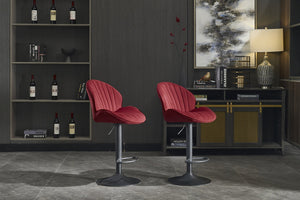 English Elm Bar Stools Set of 2 Red Adjustable Swivel Barstools with Backrest & Footrest, Chrome Base Counter Chairs W1249P253973