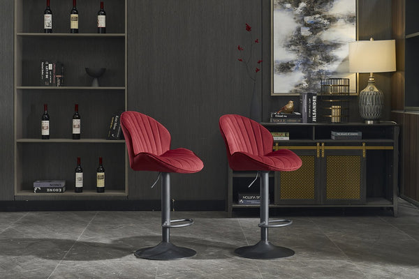 English Elm Bar Stools Set of 2 Red Adjustable Swivel Barstools with Backrest & Footrest, Chrome Base Counter Chairs W1249P253973