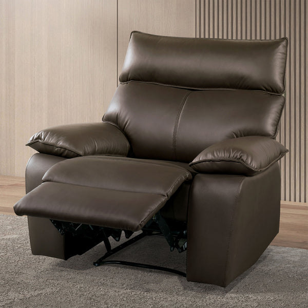 English Elm Manual Recliner Chair Onoria Brown Leather‑Match Plush Pillow Top Arms Contemporary Comfort Sofa B2741P385041