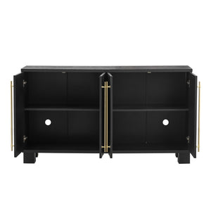 English Elm Trexm Ash Veneer Buffet with Gold Handles and Adjustable Shelves for Dining Spaces Black N715P392244B