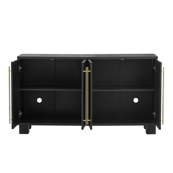 English Elm Trexm Ash Veneer Buffet with Gold Handles and Adjustable Shelves for Dining Spaces Black N715P392244B