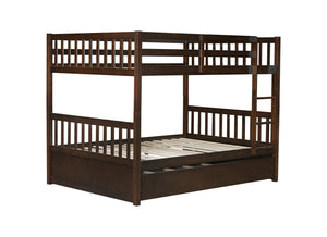 English Elm Full Over Full Bunk Bed With Twin Trundle, Ladder & Guardrails – Stylish Espresso Design & Versatile! W504S00227